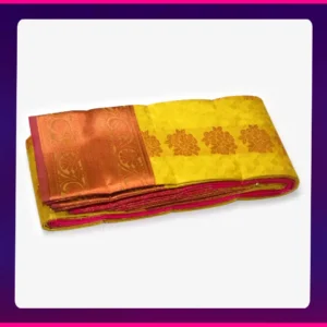 Putta Soft Emboss Saree Yellow - Image 2