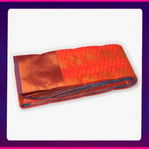 Putta Emboss Saree Red Orange - Image 2